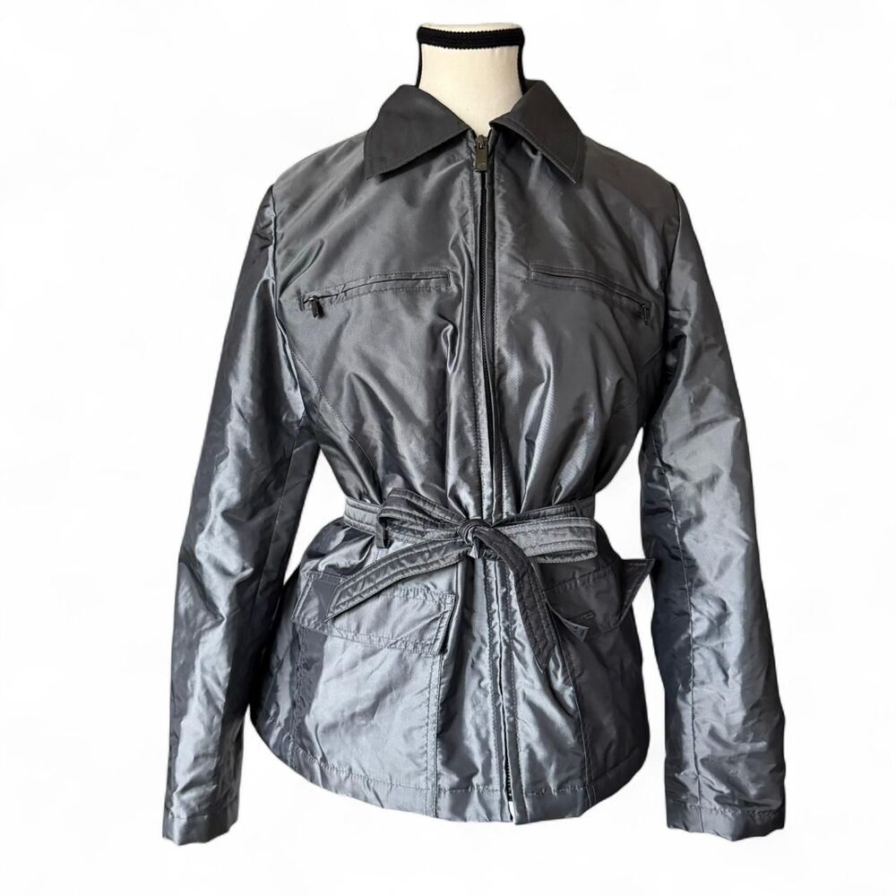 Express Women's Gray Silver Metallic Charcoal Belted Utility Jacket, Size Small